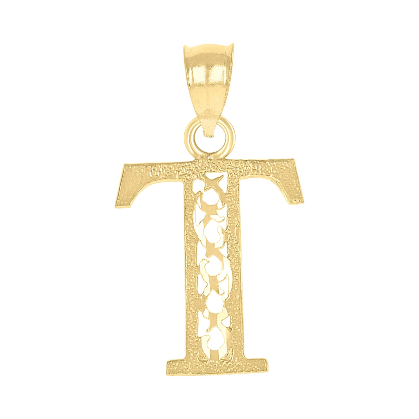 10k Yellow Gold Unisex Initial Letter T Charm Pendant