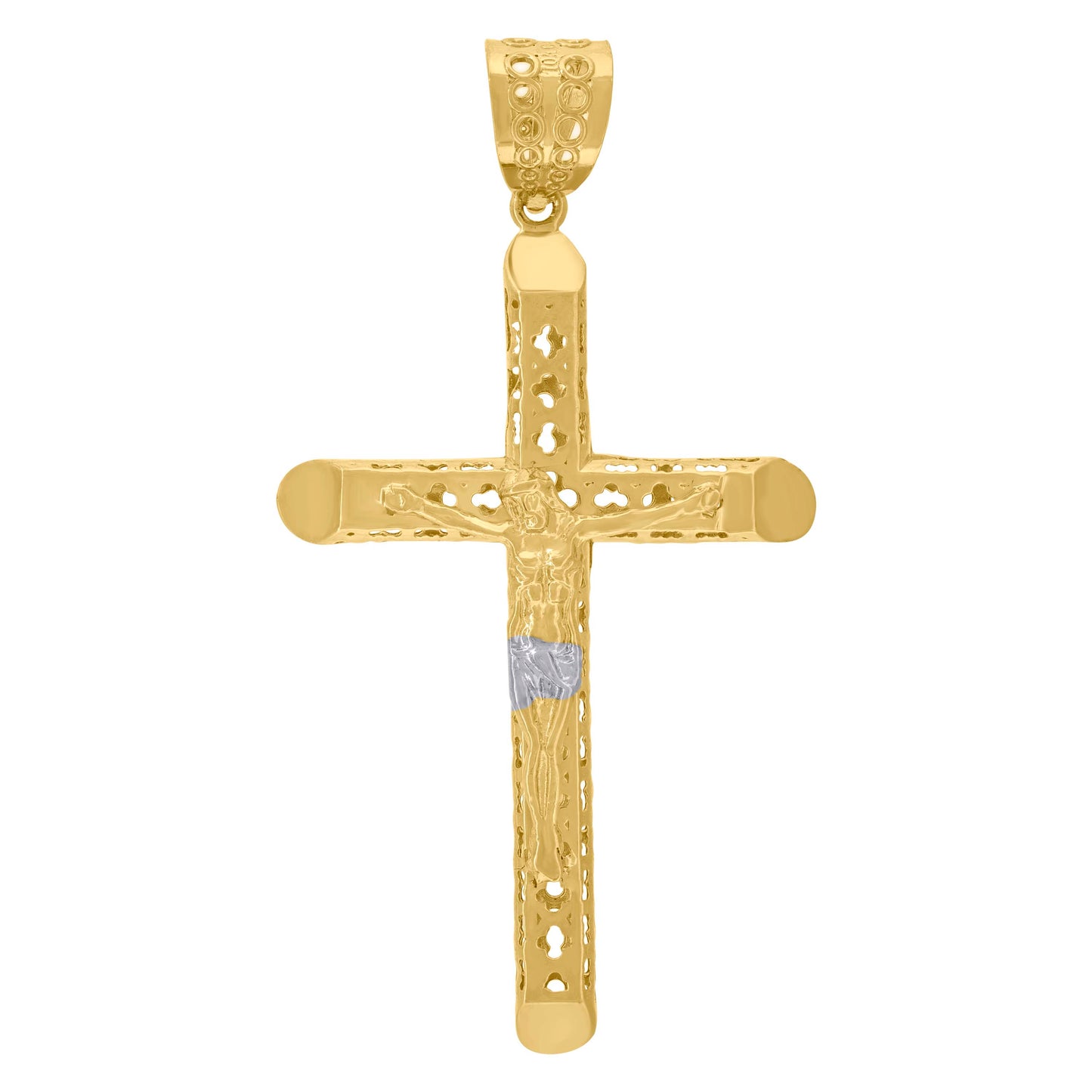 10kt Two-tone Gold Mens Crucifix Cross Religious Charm Pendant
