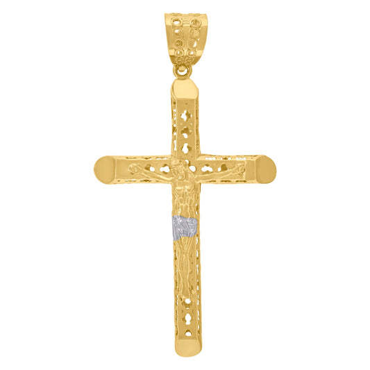 10kt Two-tone Gold Mens Crucifix Cross Religious Charm Pendant
