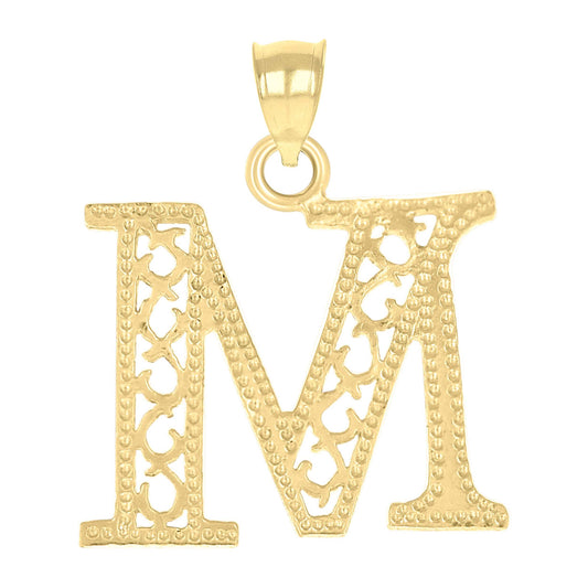 10k Yellow Gold Unisex Initial Letter M Charm Pendant
