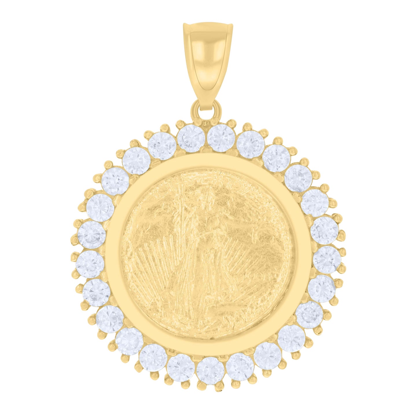 10k Yellow Gold Cubic Zirconia Mens Lady Liberty Medallion Charm Pendant