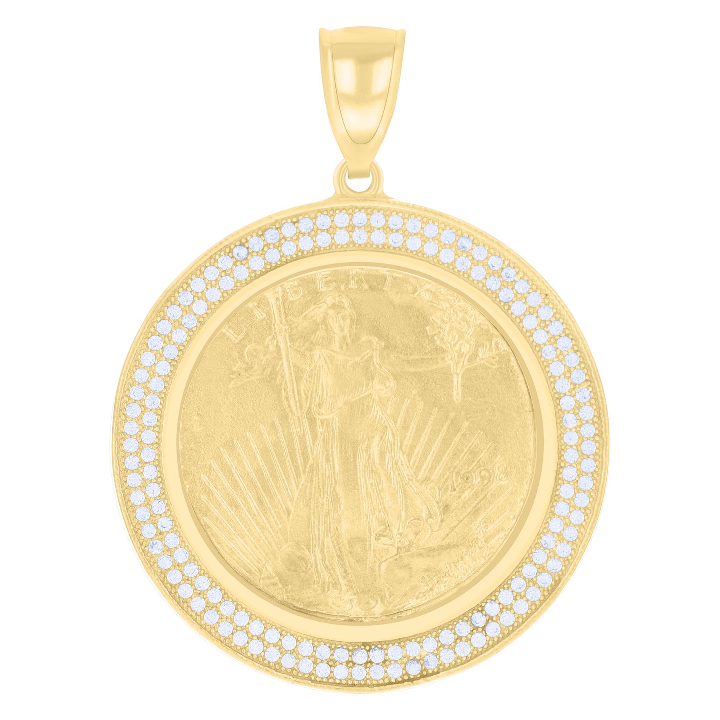 10k Gold Two Tone Cubic Zirconia Mens Lady Liberty Medallion Charm Pendant
