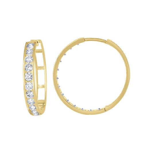 10k Yellow Gold Womens Single Row CZ Cubic Zirconia Hoop Earrings