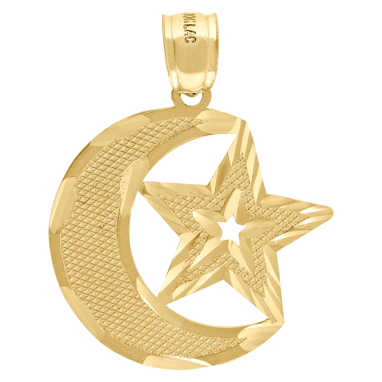 10kt Yellow Gold Mens Moon & Star Celestial Charm Pendant