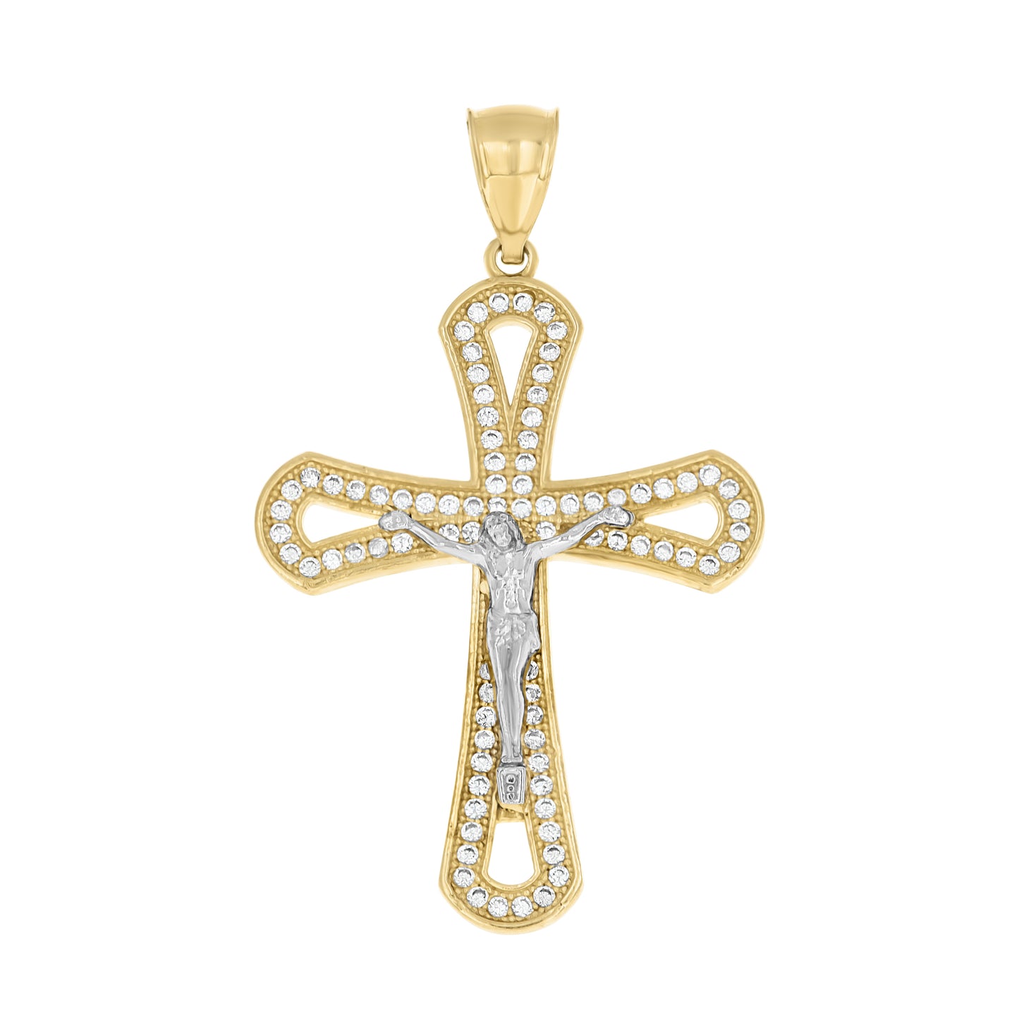 10kt Two-tone Gold Mens Cubic-Zirconia Crucifix Cross Religious Charm Pendant