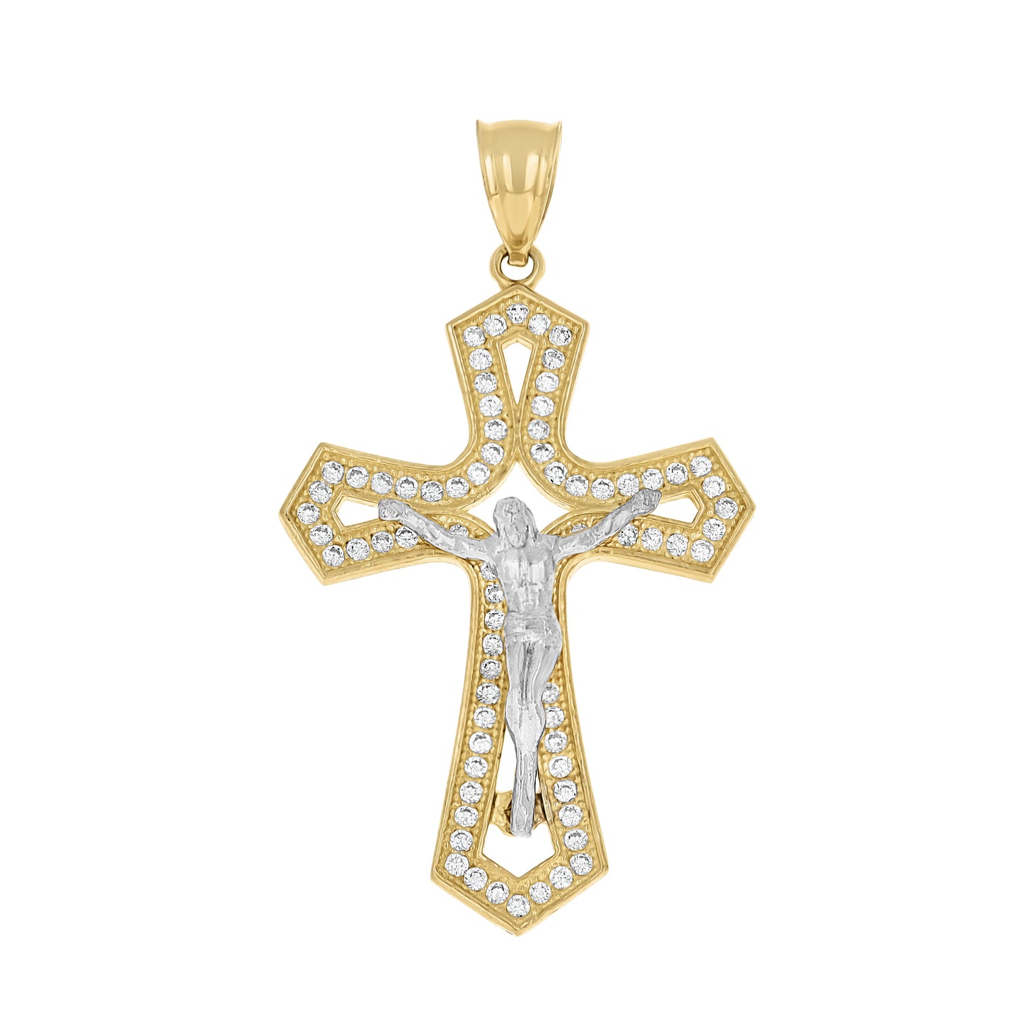 10kt Two-tone Gold Mens Cubic-Zirconia Crucifix Cross Religious Charm Pendant