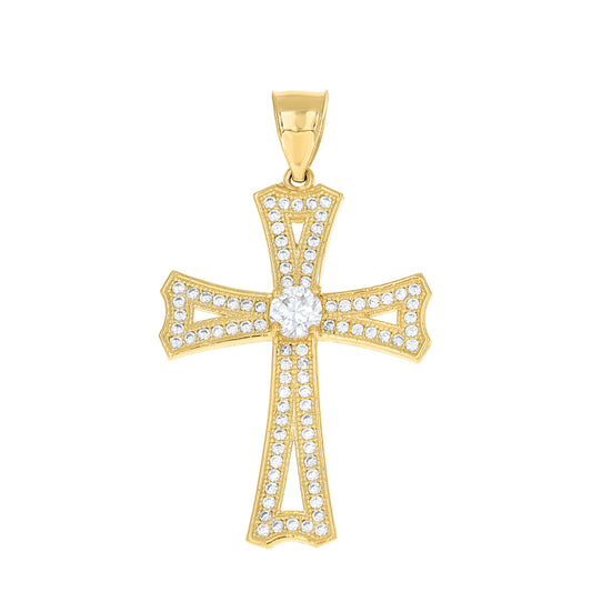 10kt Two-tone Gold Mens Cubic-Zirconia Cross Religious Charm Pendant