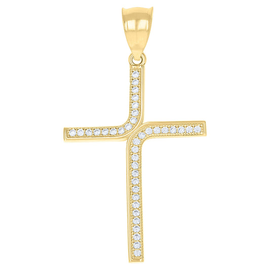 10kt Yellow Gold Unisex Cubic-Zirconia Cross Religious Pendant