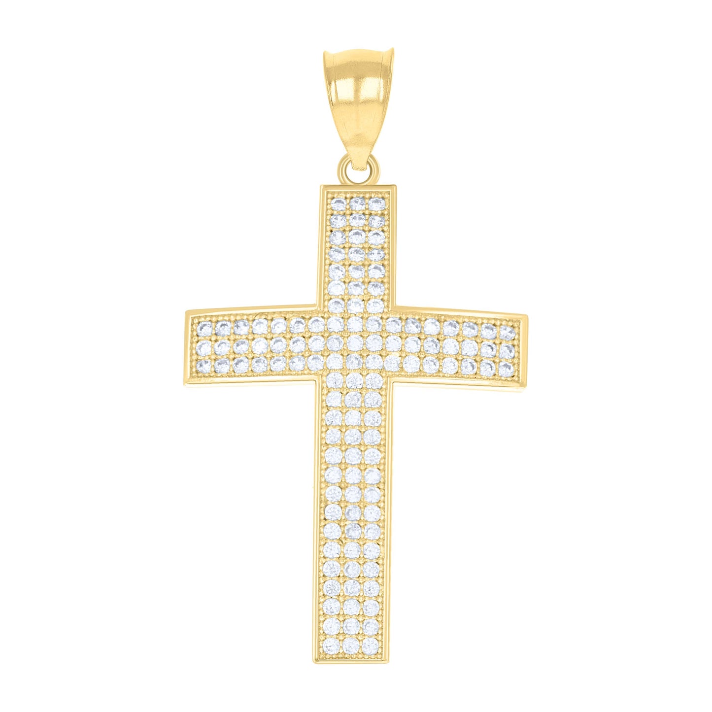 10k Gold Two Tone Cubic Zirconia Mens Cross Religious Charm Pendant