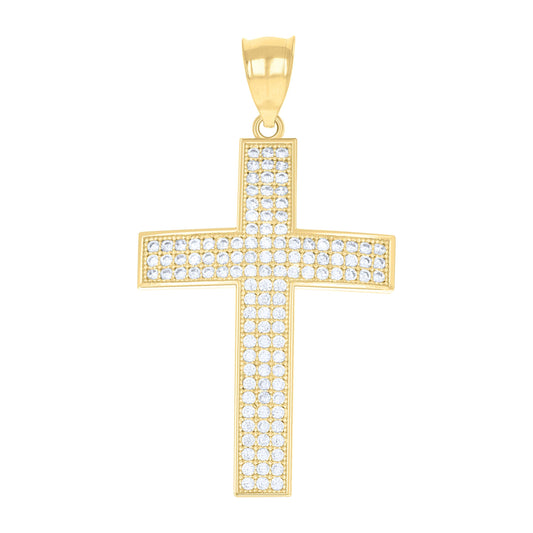 10k Gold Two Tone Cubic Zirconia Mens Cross Religious Charm Pendant