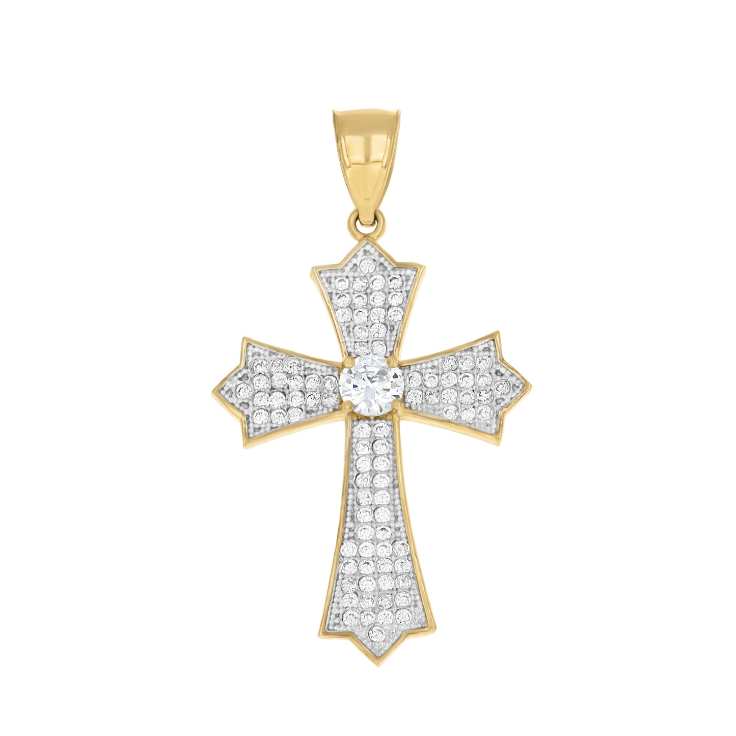 10kt Two-tone Gold Mens Cubic-Zirconia Cross Religious Charm Pendant