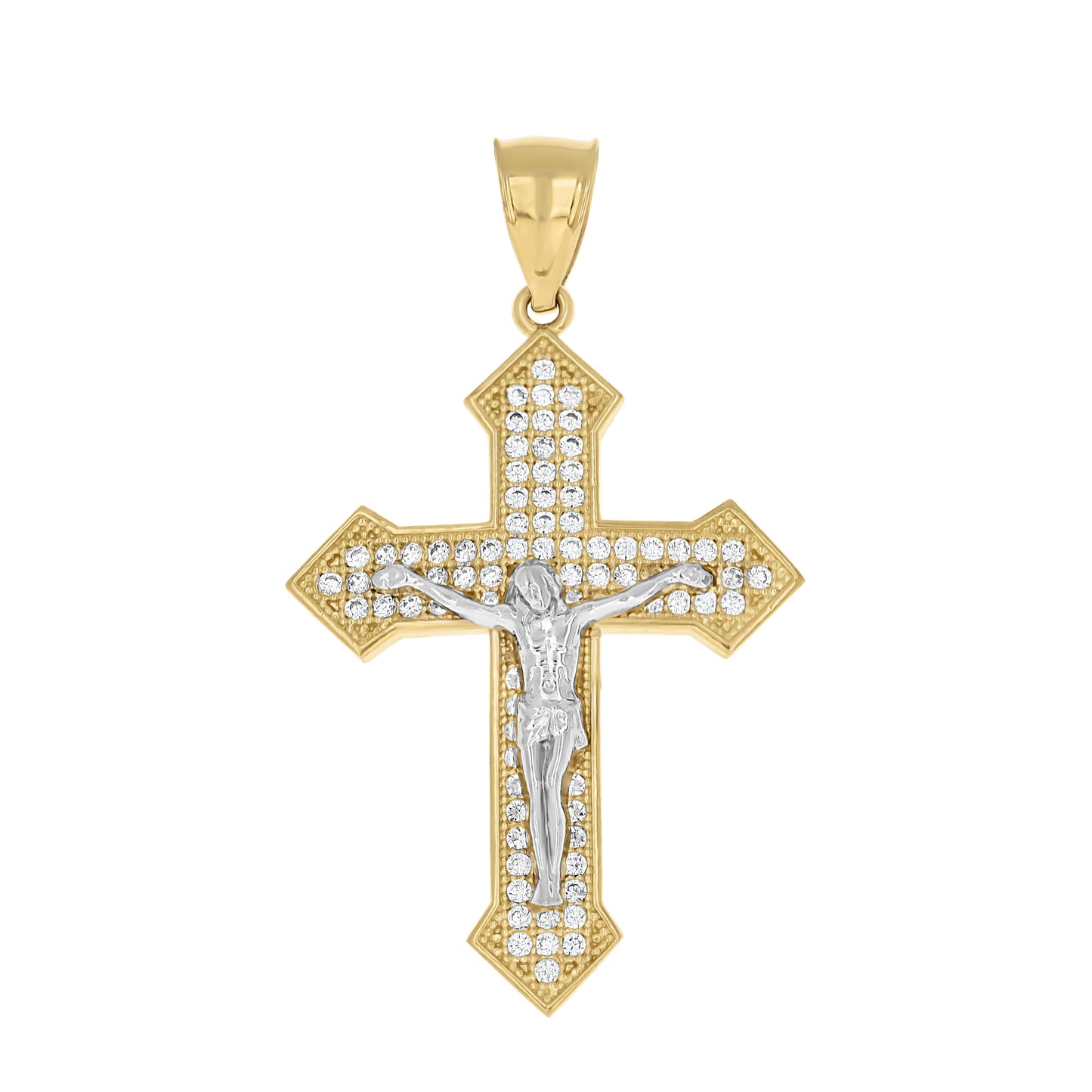10k Gold Two Tone Cubic Zirconia Mens Cross Crucifix Religious Charm Pendant