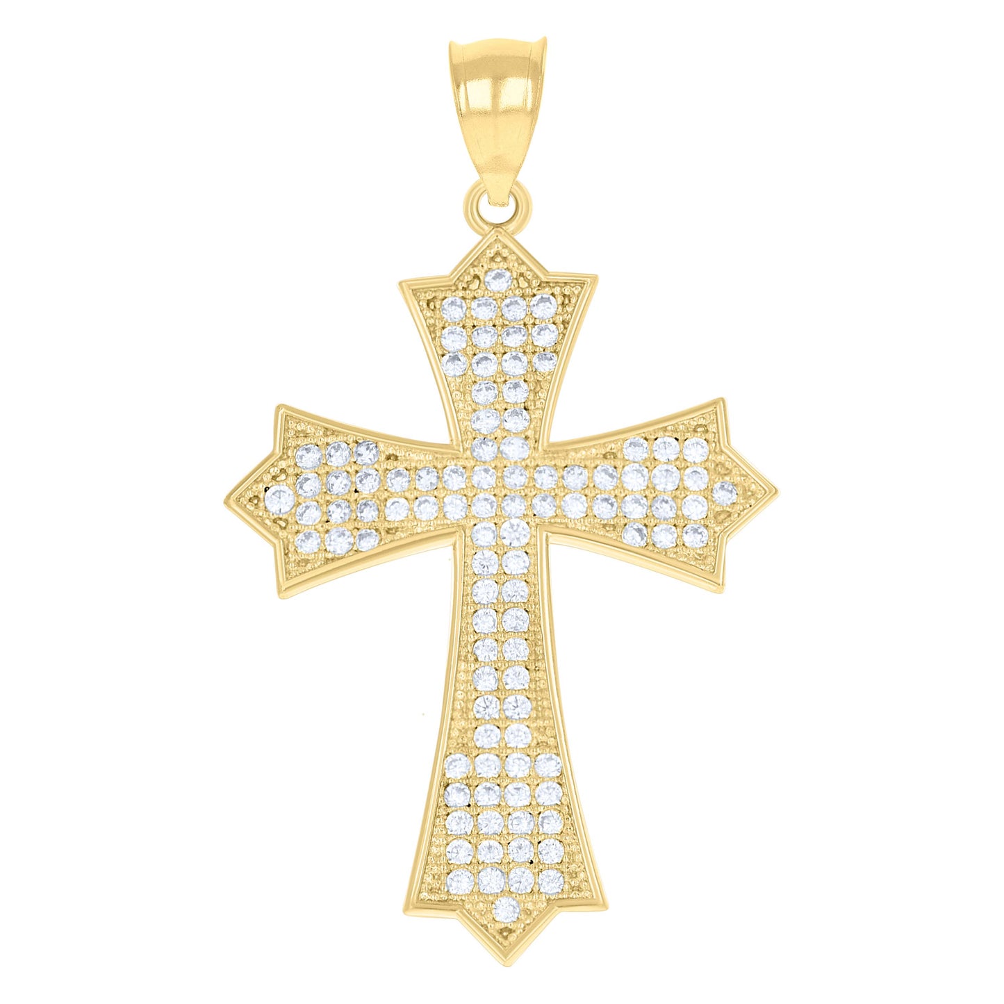 10k Gold Two Tone Cubic Zirconia Mens Cross Religious Charm Pendant