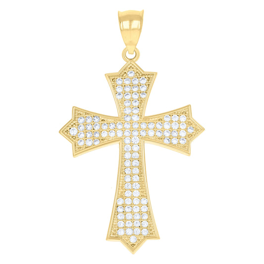 10k Gold Two Tone Cubic Zirconia Mens Cross Religious Charm Pendant
