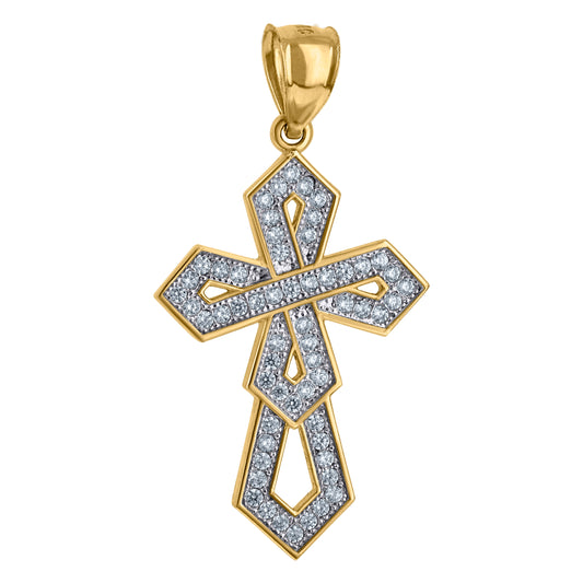 10k Two Tone Gold Unisex Cubic Zirconia Cross Religious Charm Pendant