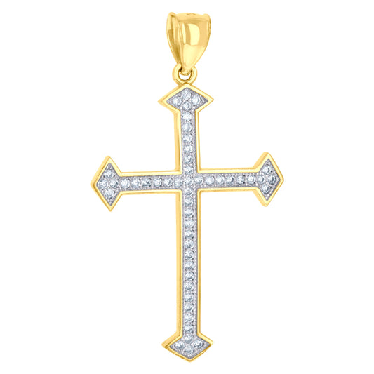 10kt Gold Two-Tone Cubic-Zirconia Mens Cross Religious Charm Pendant