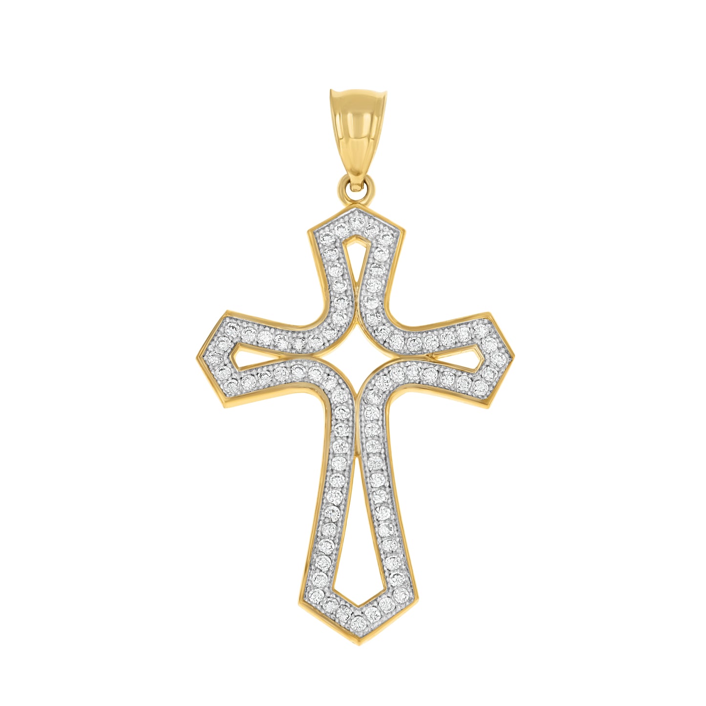 10kt Two-tone Gold Mens Cubic-Zirconia Cross Religious Charm Pendant
