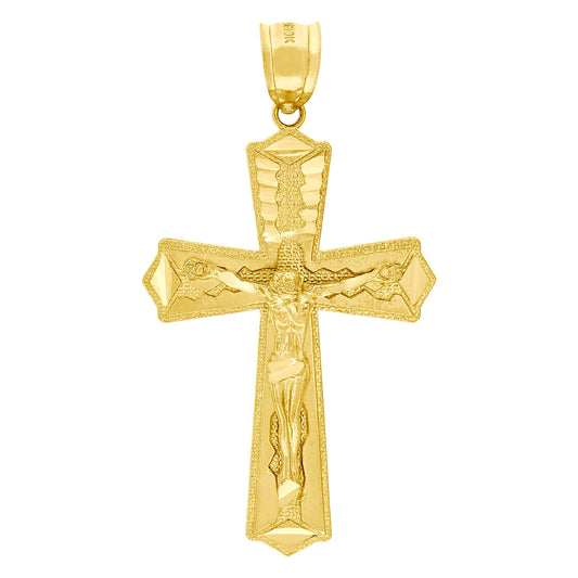10kt Yellow Gold Diamond-Cut Mens Cross Crucifix Religious Charm Pendant