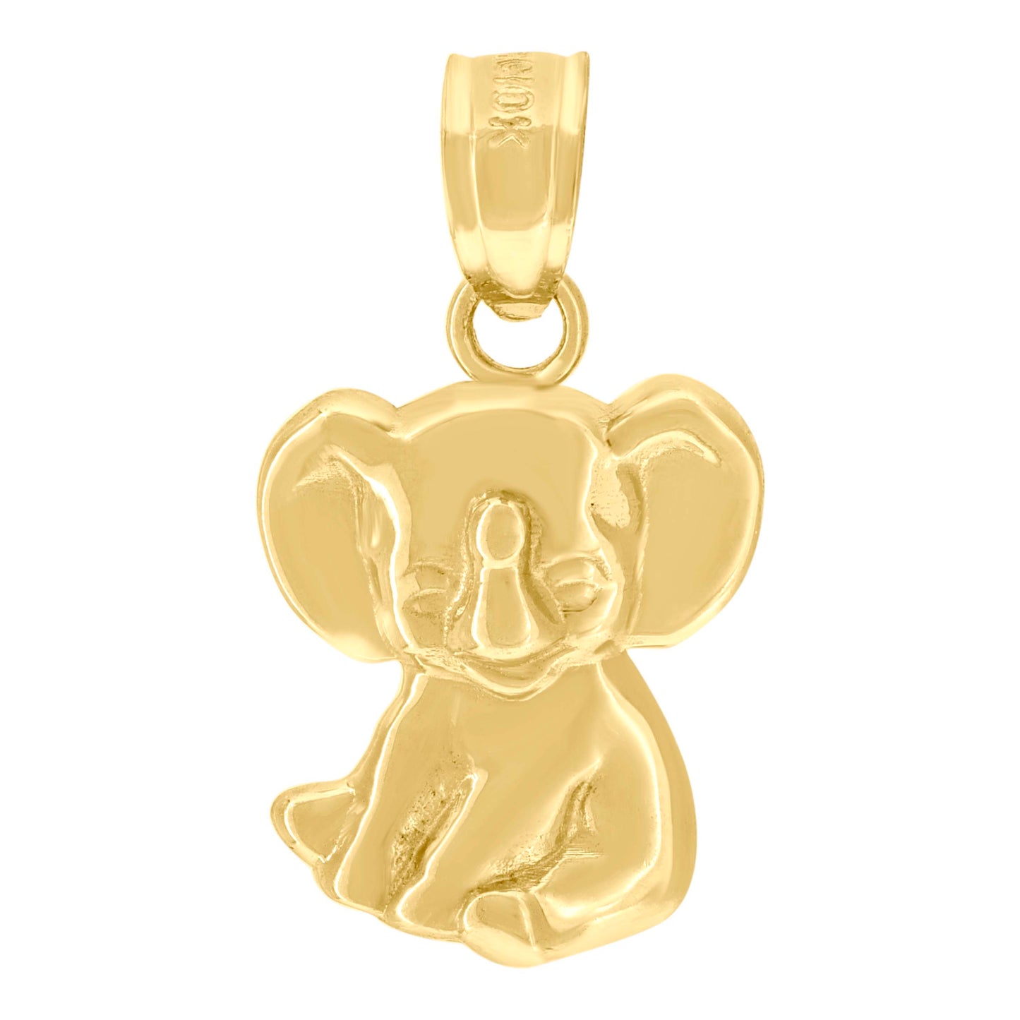 10k Yellow Gold Diamond Cut Baby Elephant Animal Charm Pendant