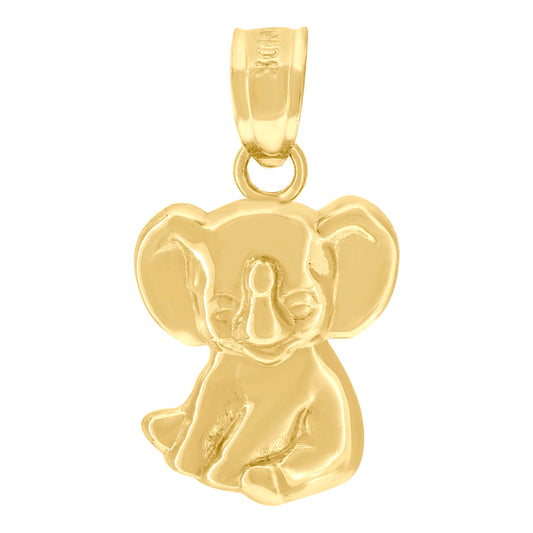10k Yellow Gold Diamond Cut Baby Elephant Animal Charm Pendant