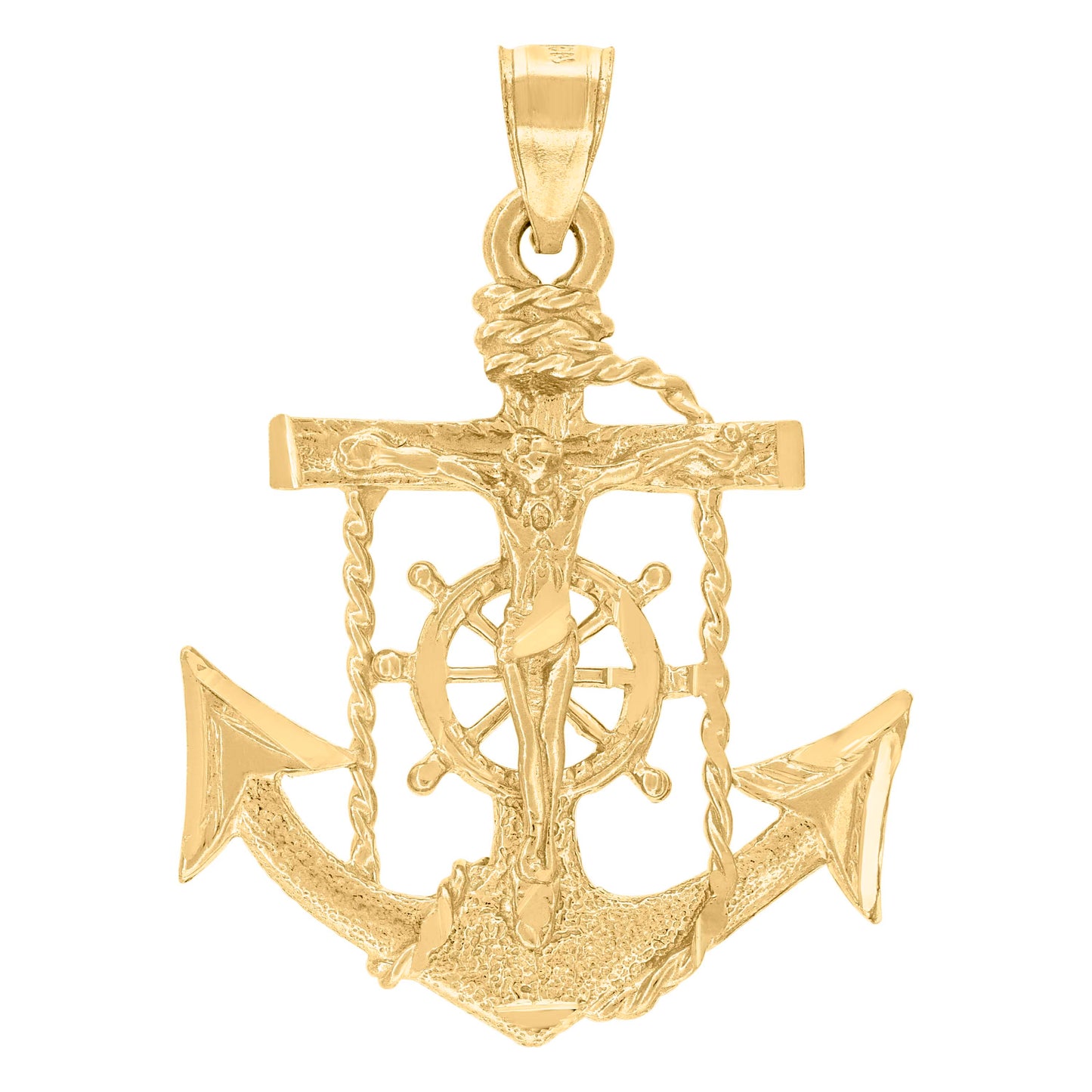 10kt Yellow Gold Mens Women Mariner Crucifix Religious Charm Pendant