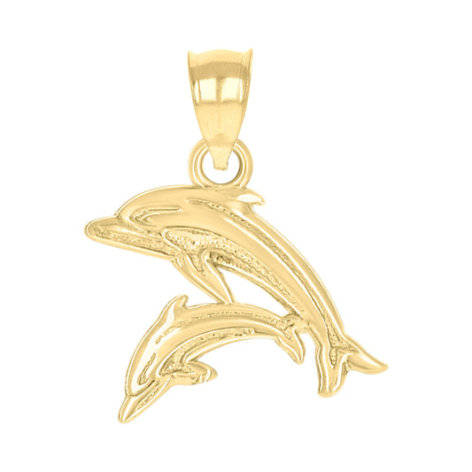 10k Yellow Gold Diamond Cut Womens Dolphins Animal Charm Pendant