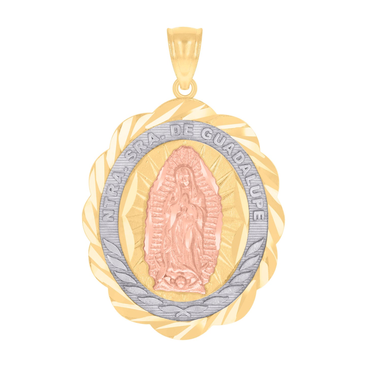10k Gold Tri Color Diamond Cut Womens Ntra Sra De Guadalupe Religious Charm Pendant