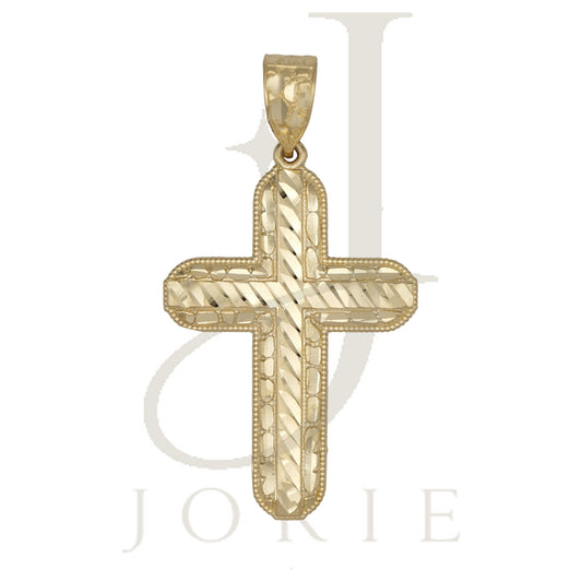 10k Yellow Gold Diamond-Cut Men Nugget Cross Religious Charm Pendant