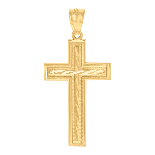 10kt Yellow Gold Diamond-Cut Mens Cross Religious Charm Pendant
