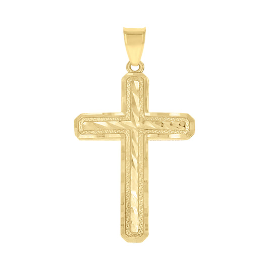 10kt Yellow Gold Diamond-Cut Mens Cross Religious Charm Pendant