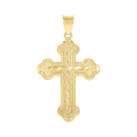 10kt Yellow Gold Diamond-Cut Mens Cross Religious Charm Pendant