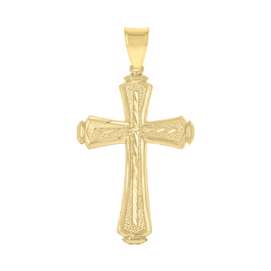 10kt Yellow Gold Diamond-Cut Mens Cross Religious Charm Pendant