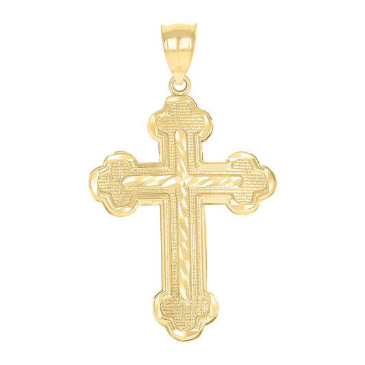 10k Yellow Gold Diamond Cut Mens Cross Religious Charm Pendant