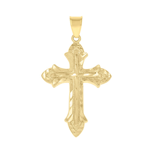 10kt Yellow Gold Diamond-Cut Mens Cross Religious Charm Pendant