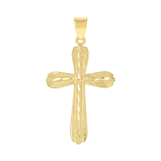 10kt Yellow Gold Diamond-Cut Mens Cross Religious Charm Pendant