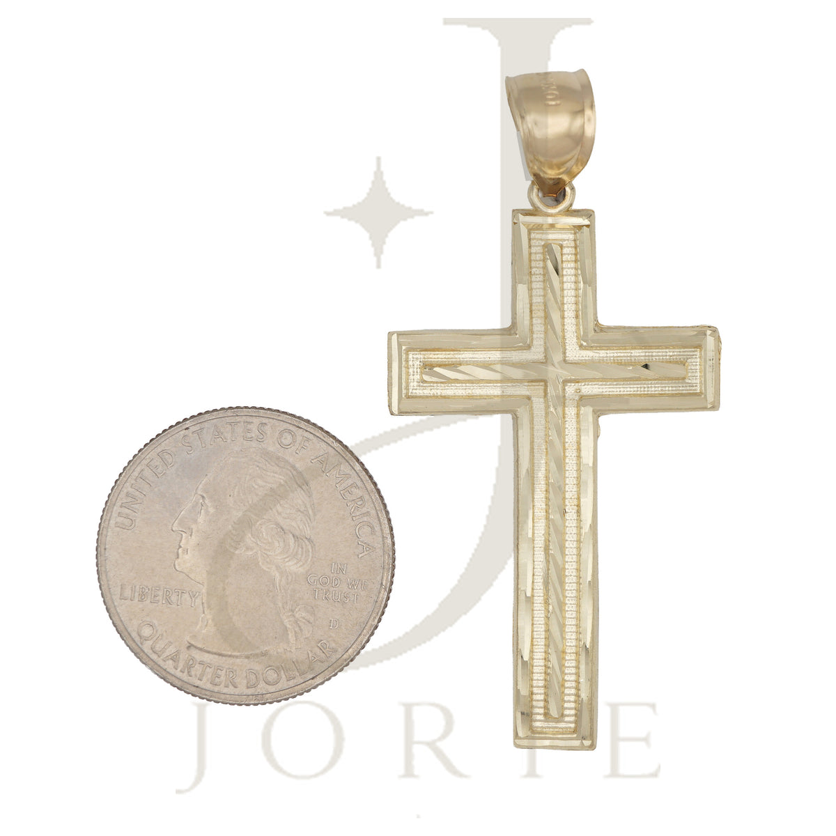 10k Yellow Gold Men Women Diamond-Cut Cross Religious Charm Pendant