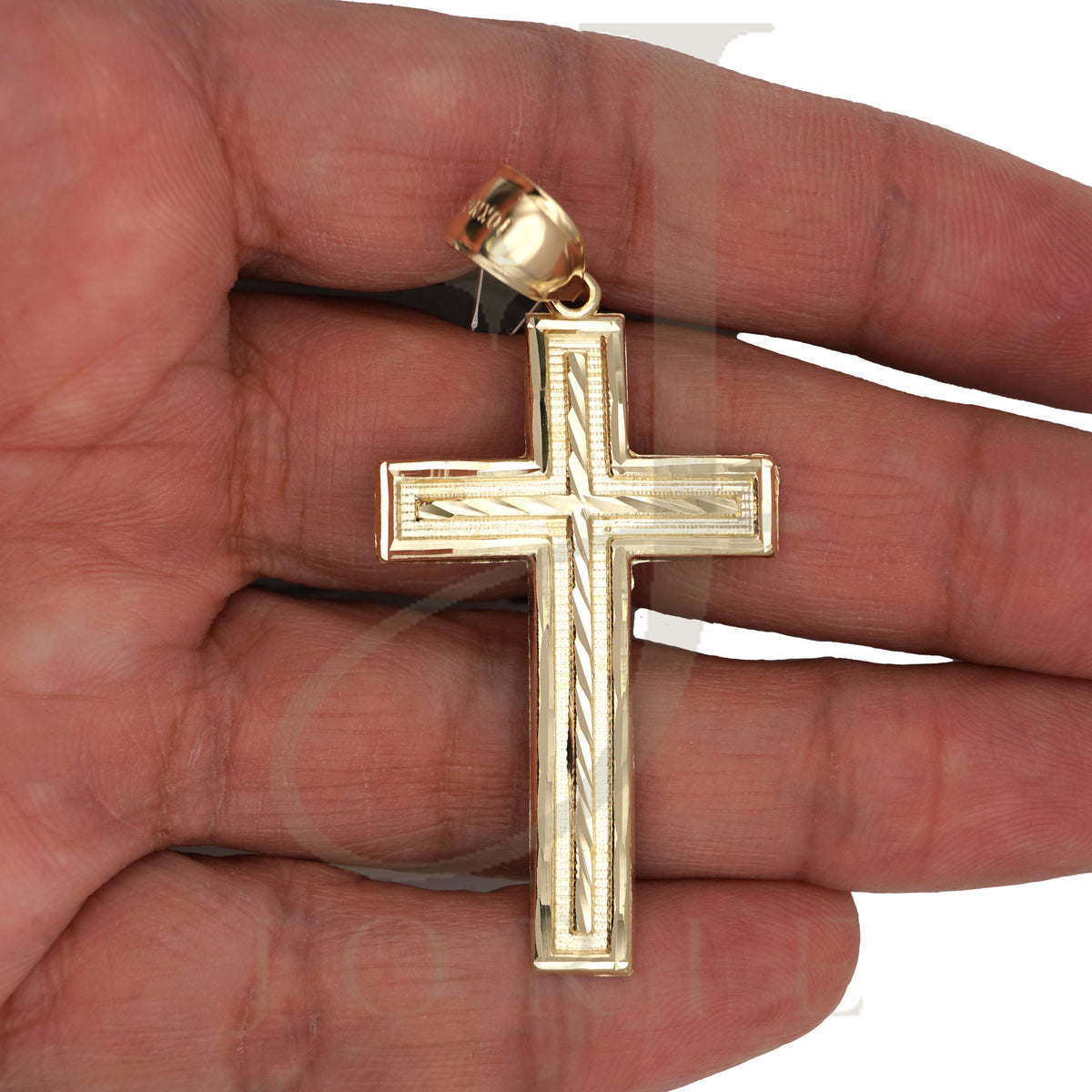 10k Yellow Gold Men Women Diamond-Cut Cross Religious Charm Pendant
