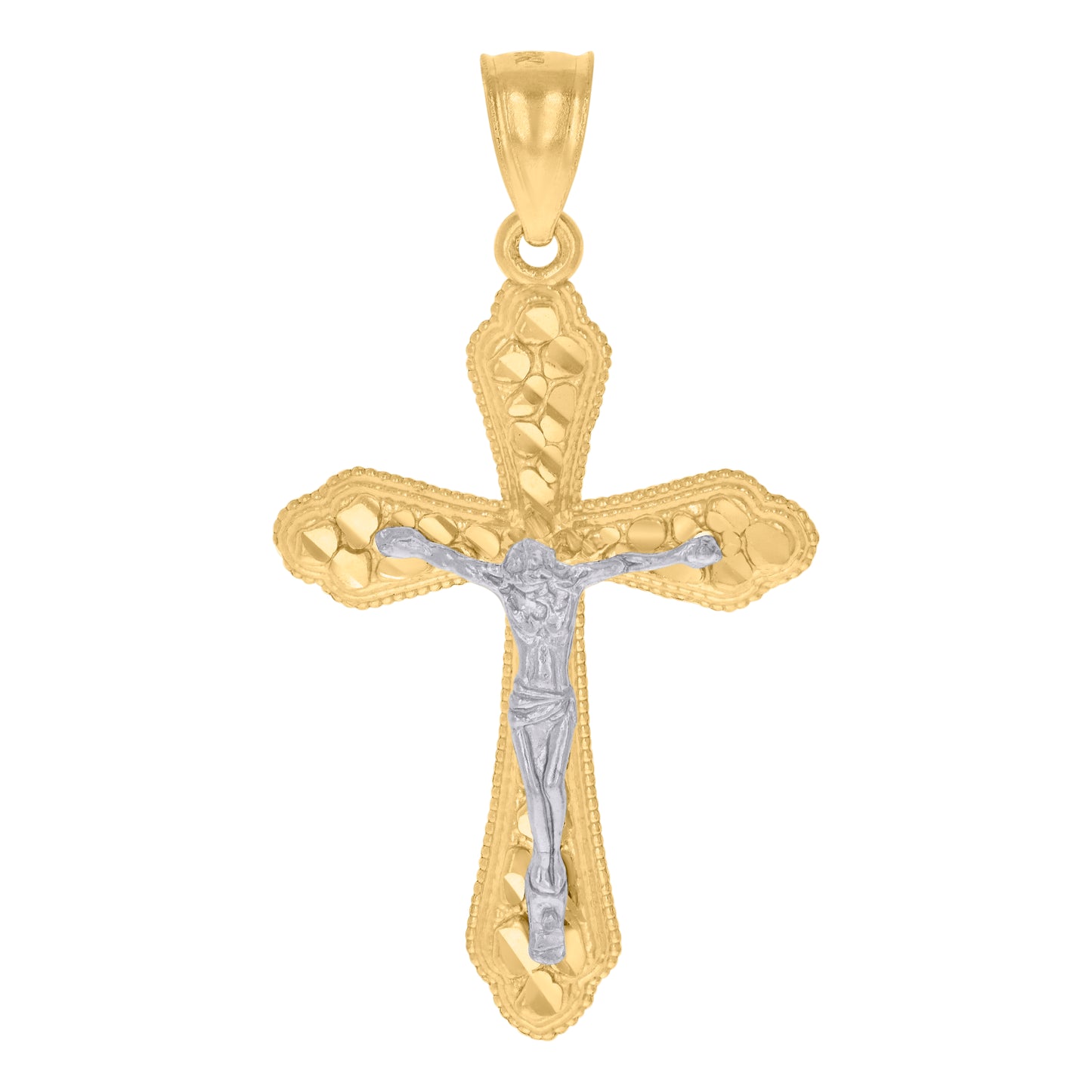 10kt Gold Two-Tone Diamond-Cut Mens Cross Crucifix Religious Charm Pendant