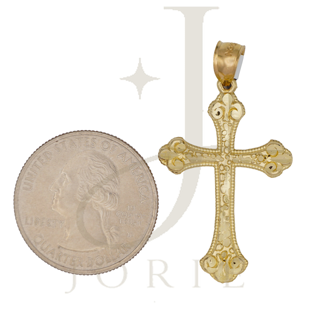 10k Yellow Gold Diamond-Cut Men Cross Religious Charm Pendant