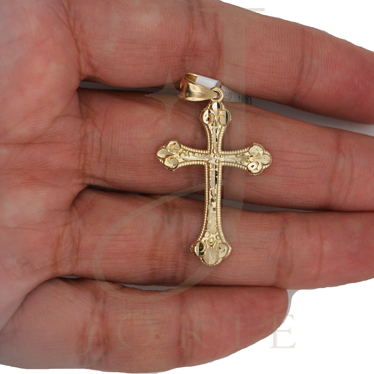10k Yellow Gold Diamond-Cut Men Cross Religious Charm Pendant