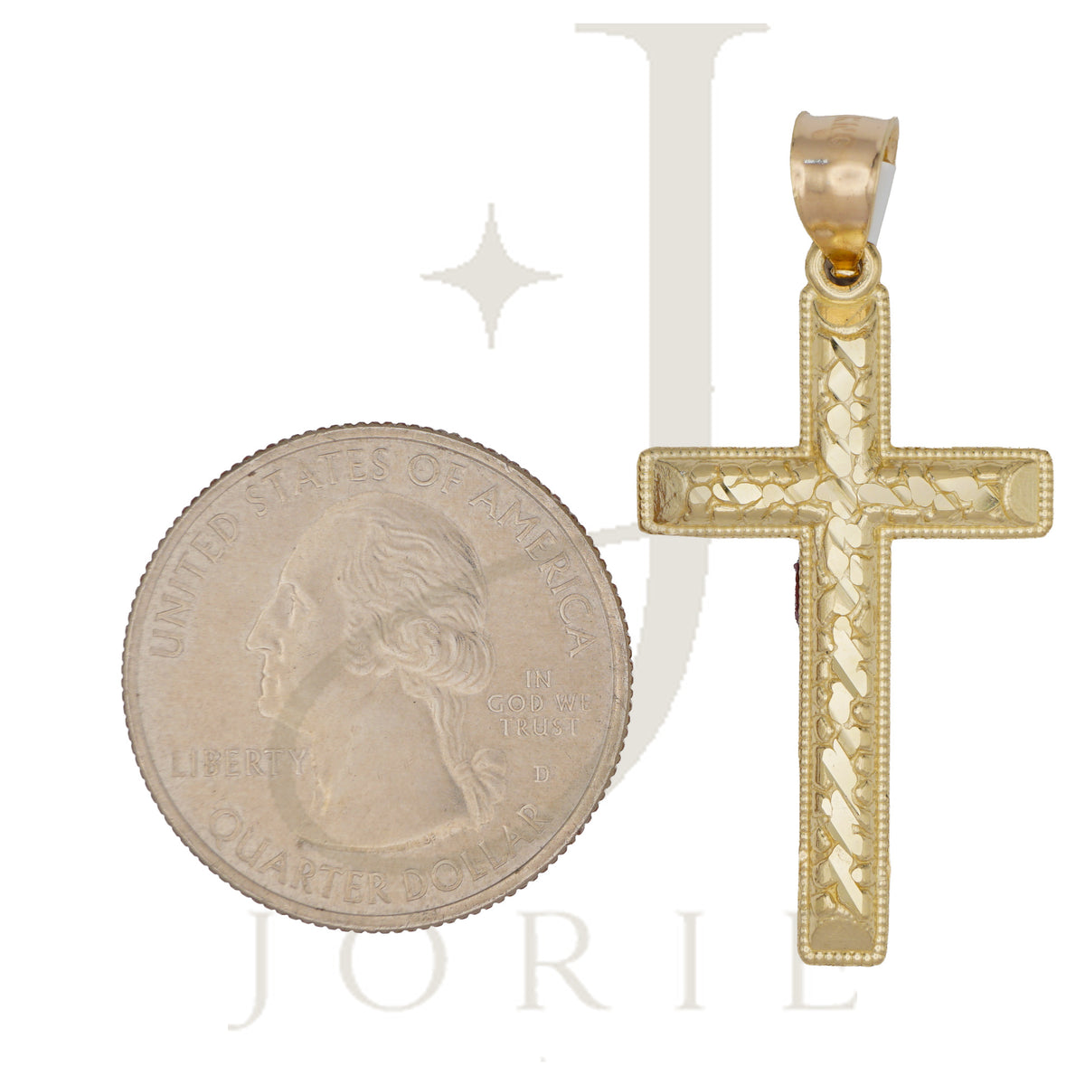 10k Yellow Gold Diamond-Cut Men Cross Religious Charm Pendant