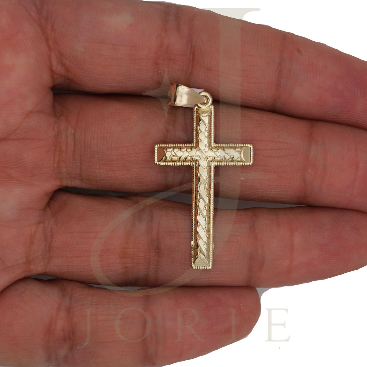 10k Yellow Gold Diamond-Cut Men Cross Religious Charm Pendant