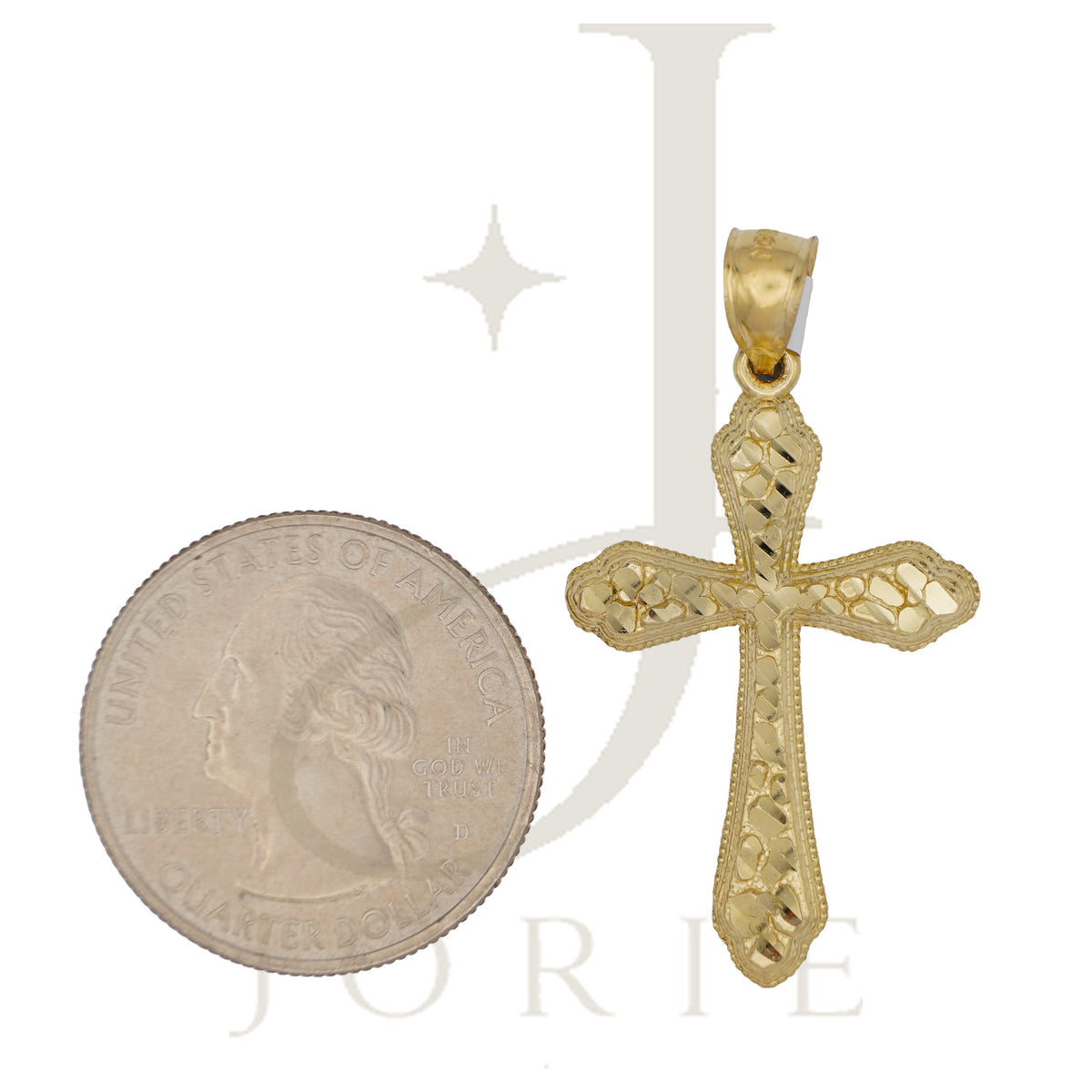10k Yellow Gold Diamond-Cut Men Cross Religious Charm Pendant