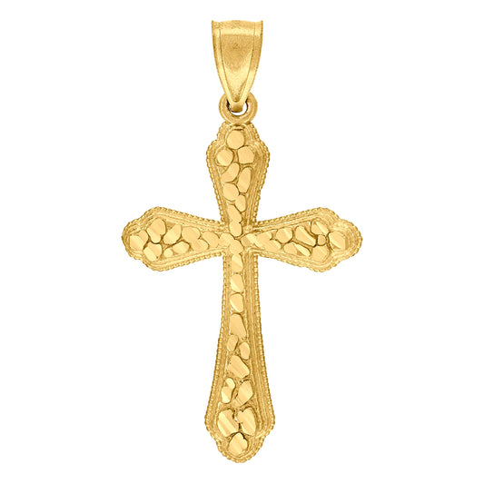 10kt Yellow Gold Diamond-Cut Mens Cross Religious Charm Pendant