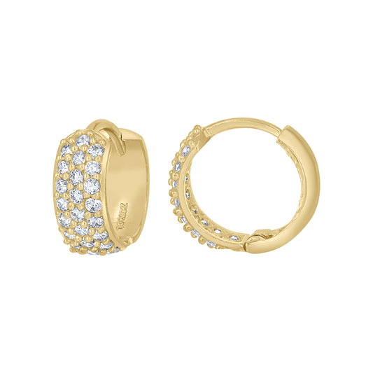 10k Yellow Gold Womens CZ Cubic Zirconia Triple Row Hoop Earrings