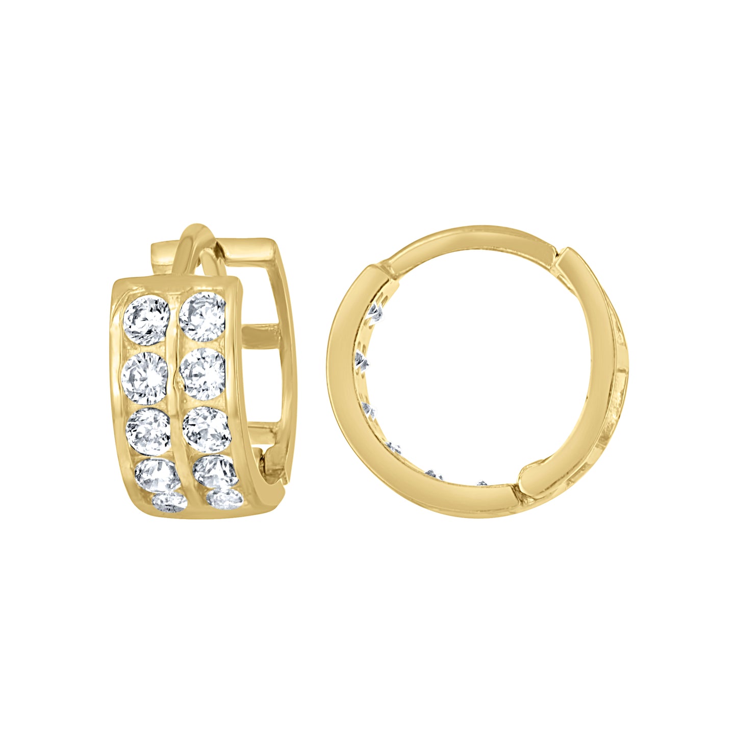10k Yellow Gold CZ Womens Double Row 11mm Endless Hoops Huggies