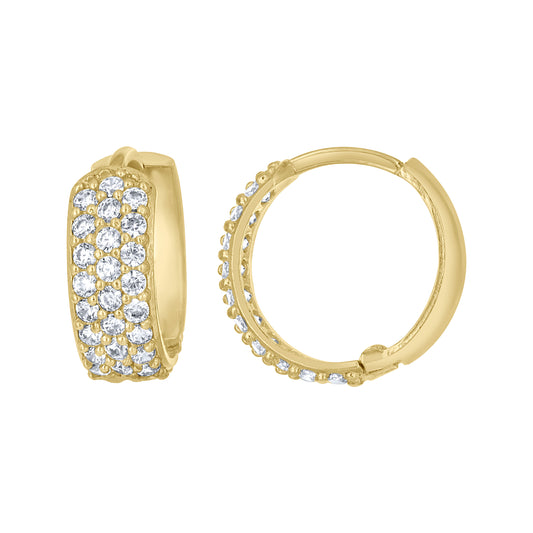 10k Yellow Gold Womens CZ Cubic Zirconia Triple Row Hoop Earrings