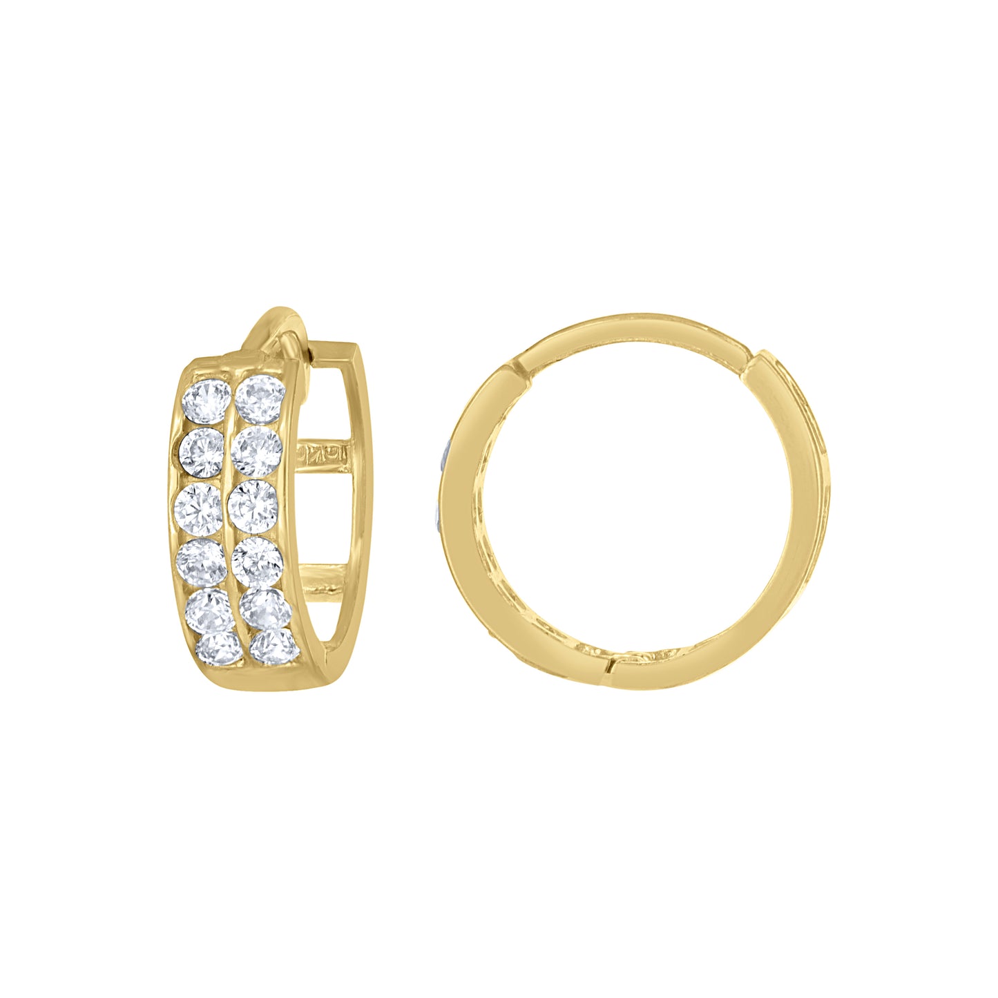 10k Yellow Gold Womens CZ Cubic Zirconia Double Row Hoop Earrings