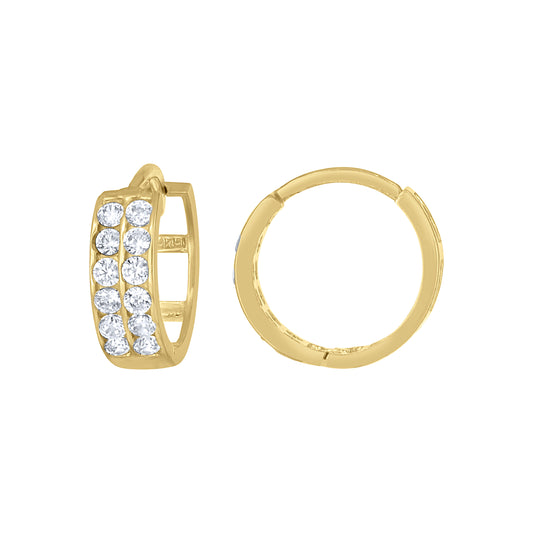 10k Yellow Gold Womens CZ Cubic Zirconia Double Row Hoop Earrings
