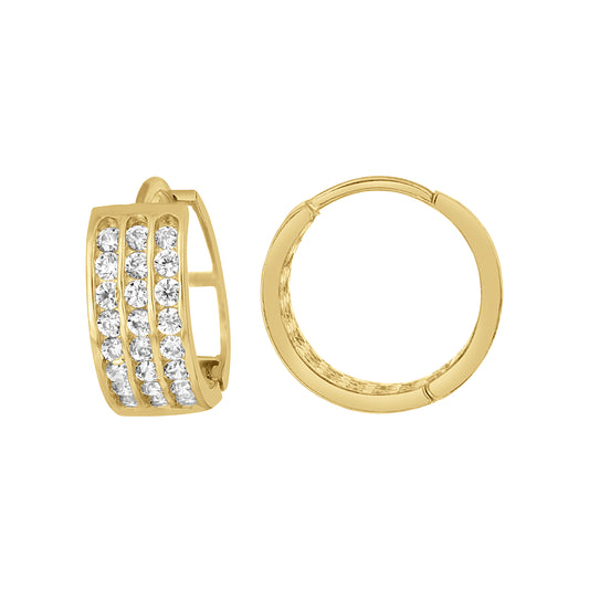 10k Yellow Gold Womens CZ Cubic Zirconia Triple Row Hoop Earrings